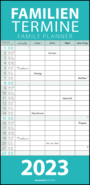 Pastell 2023 Familienplaner – Familien-Timer – Termin-Planer – Kinder-Kalender – Familien-Kalender – 22×45
