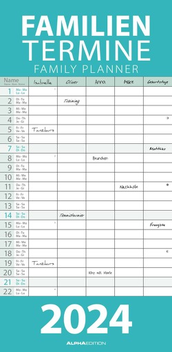 Pastell 2024 Familienplaner – Familien-Timer – Termin-Planer – Kinder-Kalender – Familien-Kalender – 22×45