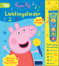 Peppa Pig – Lieblingslieder – Mikrofonbuch – Pappbilderbuch mit abnehmbarem Mikrofon mit 5 lustigen Stimmklängen und 10 Melodien – Peppa Wutz