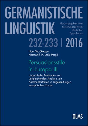 Persuasionsstile in Europa III von Giessen,  Hans W, Lenk,  Hartmut E. H.