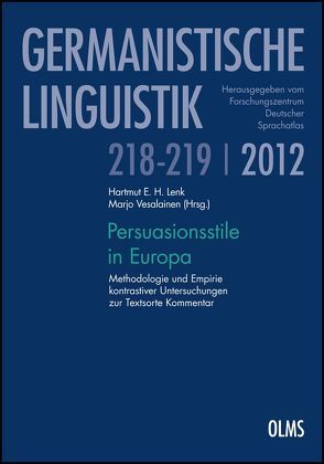 Persuasionsstile in Europa von Lenk,  Hartmut E. H., Vesalainen,  Marjo