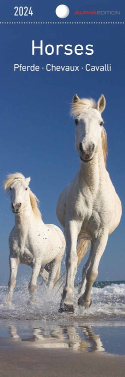 Pferde 2024 – Lesezeichenkalender 5,5×16,5 cm – Horses – Tierkalender – Lesehilfe – Alpha Edition