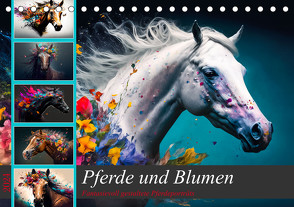 Pferde und Blumen (Tischkalender 2024 DIN A5 quer), CALVENDO Monatskalender von Meutzner,  Dirk