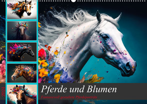 Pferde und Blumen (Wandkalender 2024 DIN A2 quer), CALVENDO Monatskalender von Meutzner,  Dirk