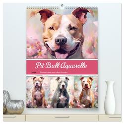 Pit Bull Aquarelle. Illustrationen von tollen Hunden (hochwertiger Premium Wandkalender 2024 DIN A2 hoch), Kunstdruck in Hochglanz von Hurley,  Rose