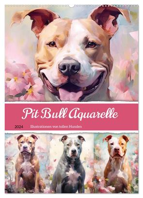 Pit Bull Aquarelle. Illustrationen von tollen Hunden (Wandkalender 2024 DIN A2 hoch), CALVENDO Monatskalender von Hurley,  Rose