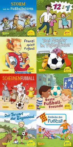 Pixi-Box 267: Pixi spielt Fußball (8×8 Exemplare) von Birck,  Jan, Diestel,  Dörte, Hesse,  Lena, Klein,  Martin, L’Arronge,  Lilli, Leintz,  Laura, Nicolai,  Axel, Paulsen,  Rüdiger, Sohr,  Daniel, Spang,  Markus, Tust,  Dorothea