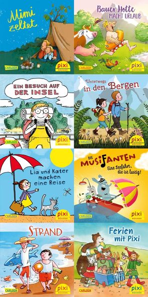 Pixi-Box 268: In die Ferien mit Pixi (8×8 Exemplare) von Ablang,  Friederike, Cordes,  Miriam, Damm,  Antje, Dölling,  Beate, Dully,  Sabine, Fehre,  Meike, Gerhaher,  Eleonore, Herold,  Heike, Legien,  Sabine, Nettingsmeier,  Simone, Paulsen,  Rüdiger, Rahlff,  Ruth, Tust,  Dorothea