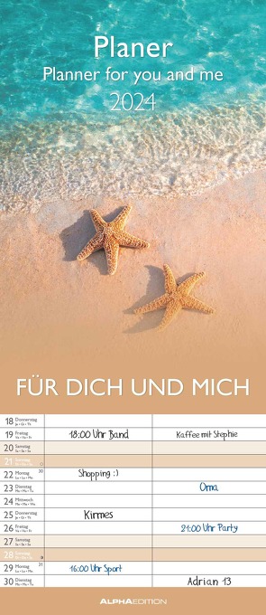 Planer Für Dich und mich 2024 – Familien-Timer 19,5×45 cm – 5 Spalten – Wand-Planer – viel Platz für Eintragungen – Familienkalender – Alpha Edition