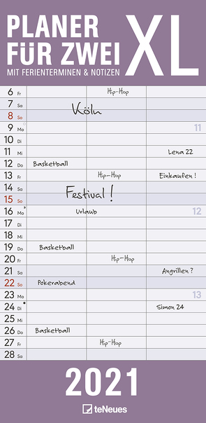 Planer für Zwei XL mit 3 Spalten 2021 – Couple-Timer – Termin-Planer – Familien-Kalender – 22×45
