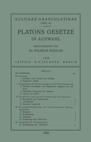 Platons Gesetze von Koehler,  Wilhelm