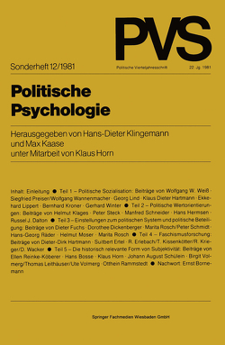 Politische Psychologie von Kaase,  Max, Klingemann,  Hans-Dieter