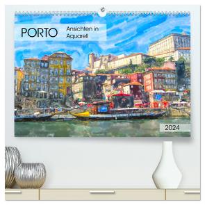 Porto – Ansichten in Aquarell (hochwertiger Premium Wandkalender 2024 DIN A2 quer), Kunstdruck in Hochglanz von Frost,  Anja
