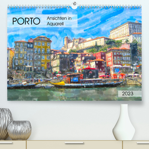 Porto – Ansichten in Aquarell (Premium, hochwertiger DIN A2 Wandkalender 2023, Kunstdruck in Hochglanz) von Frost,  Anja