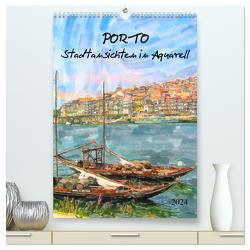 Porto – Stadtansichten in Aquarell (hochwertiger Premium Wandkalender 2024 DIN A2 hoch), Kunstdruck in Hochglanz von Frost,  Anja
