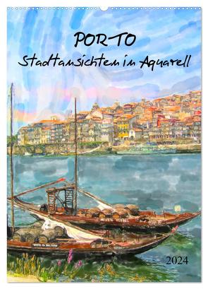Porto – Stadtansichten in Aquarell (Wandkalender 2024 DIN A2 hoch), CALVENDO Monatskalender von Frost,  Anja
