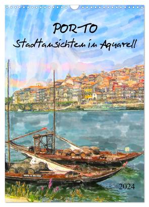 Porto – Stadtansichten in Aquarell (Wandkalender 2024 DIN A3 hoch), CALVENDO Monatskalender von Frost,  Anja