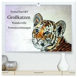 PortraiTierART Großkatzen – Wundervolle Portraitzeichnungen (hochwertiger Premium Wandkalender 2024 DIN A2 quer), Kunstdruck in Hochglanz von Kerstin Heuser,  PortraiTierART
