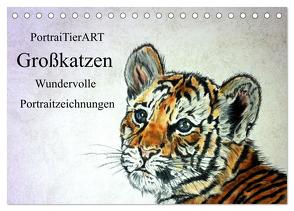 PortraiTierART Großkatzen – Wundervolle Portraitzeichnungen (Tischkalender 2024 DIN A5 quer), CALVENDO Monatskalender von Kerstin Heuser,  PortraiTierART