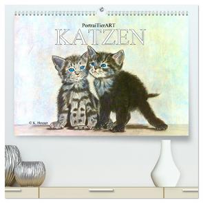 PortraiTierART KATZEN (hochwertiger Premium Wandkalender 2024 DIN A2 quer), Kunstdruck in Hochglanz von Kerstin Heuser,  PortraiTierART