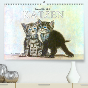 PortraiTierART KATZEN (Premium, hochwertiger DIN A2 Wandkalender 2023, Kunstdruck in Hochglanz) von Kerstin Heuser,  PortraiTierART