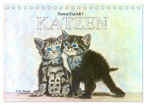 PortraiTierART KATZEN (Tischkalender 2024 DIN A5 quer), CALVENDO Monatskalender von Kerstin Heuser,  PortraiTierART