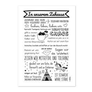 Poster: Unser Zuhause / Familienregeln (Bildgröße DIN A3, schwarz-weiß)