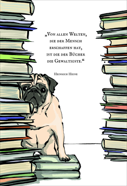 Postkarte Bücher-Mops von Burow,  Bianca