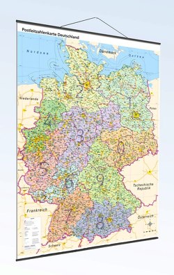 Postleitzahlenkarte Deutschland mit Bundesländern Laminierung und Metallleisten, DIN A0