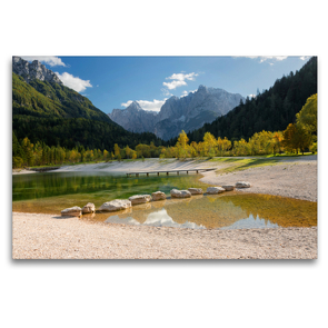 Premium Textil-Leinwand 120 x 80 cm Quer-Format Alpiner See Jasna im Herbst | Wandbild, HD-Bild auf Keilrahmen, Fertigbild auf hochwertigem Vlies, Leinwanddruck von iPics Photography