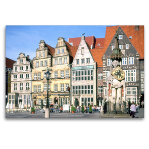 Premium Textil-Leinwand 120 x 80 cm Quer-Format Altstadt Bremen mit Roland | Wandbild, HD-Bild auf Keilrahmen, Fertigbild auf hochwertigem Vlies, Leinwanddruck von Lothar Reupert