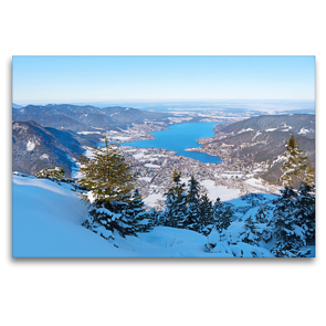 Premium Textil-Leinwand 120 x 80 cm Quer-Format Aussicht vom Wallberg Gipfel auf den Tegernsee | Wandbild, HD-Bild auf Keilrahmen, Fertigbild auf hochwertigem Vlies, Leinwanddruck von SusaZoom