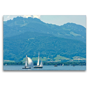 Premium Textil-Leinwand 120 x 80 cm Quer-Format Chiemsee – Wassersport bei Kaiserwetter | Wandbild, HD-Bild auf Keilrahmen, Fertigbild auf hochwertigem Vlies, Leinwanddruck von Dieter-M. Wilczek