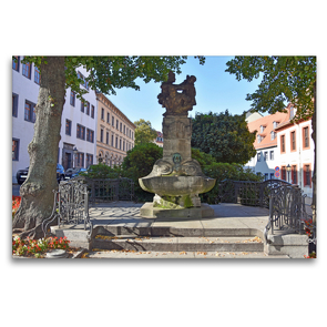 Premium Textil-Leinwand 120 x 80 cm Quer-Format Der Skatbrunnen auf dem Brühl ist das weltweit einzige Denkmal für ein Kartenspiel | Wandbild, HD-Bild auf Keilrahmen, Fertigbild auf hochwertigem Vlies, Leinwanddruck von Ulrich Senff