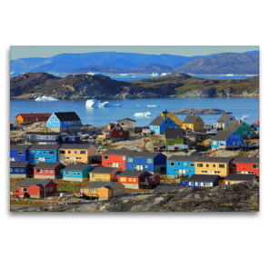 Premium Textil-Leinwand 120 x 80 cm Quer-Format Die bunten Häuser von Ilulissat | Wandbild, HD-Bild auf Keilrahmen, Fertigbild auf hochwertigem Vlies, Leinwanddruck von gro