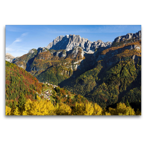 Premium Textil-Leinwand 120 x 80 cm Quer-Format Die Civetta (3220 m) überragt die bunten Herbstwälder des Val Cordevole in den Dolomiten | Wandbild, HD-Bild auf Keilrahmen, Fertigbild auf hochwertigem Vlies, Leinwanddruck von Martin Zwick