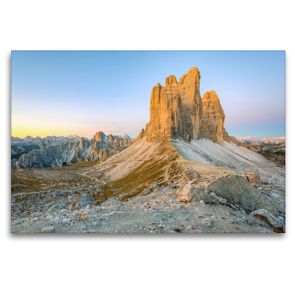 Premium Textil-Leinwand 120 x 80 cm Quer-Format Die Drei Zinnen in Südtirol im Morgenlicht | Wandbild, HD-Bild auf Keilrahmen, Fertigbild auf hochwertigem Vlies, Leinwanddruck von Michael Valjak