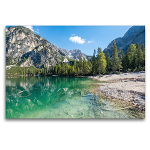 Premium Textil-Leinwand 120 x 80 cm Quer-Format Ein Traum von einem Bergsee, Pragser Wildsee | Wandbild, HD-Bild auf Keilrahmen, Fertigbild auf hochwertigem Vlies, Leinwanddruck von Christina Fink