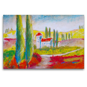Premium Textil-Leinwand 120 x 80 cm Quer-Format Eine kleine Kirche in der Toskana | Wandbild, HD-Bild auf Keilrahmen, Fertigbild auf hochwertigem Vlies, Leinwanddruck von Michaela Schimmack