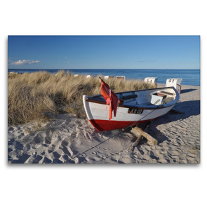 Premium Textil-Leinwand 120 x 80 cm Quer-Format Fischerboot am Ostseestrand | Wandbild, HD-Bild auf Keilrahmen, Fertigbild auf hochwertigem Vlies, Leinwanddruck von N N