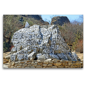 Premium Textil-Leinwand 120 x 80 cm Quer-Format Gebetsstein mit eingravierten buddhistischen Mantras im Khumbu | Wandbild, HD-Bild auf Keilrahmen, Fertigbild auf hochwertigem Vlies, Leinwanddruck von N N