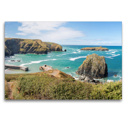 Premium Textil-Leinwand 120 x 80 cm Quer-Format Hafen in Mullion Cove Cornwall | Wandbild, HD-Bild auf Keilrahmen, Fertigbild auf hochwertigem Vlies, Leinwanddruck von pixs:sell