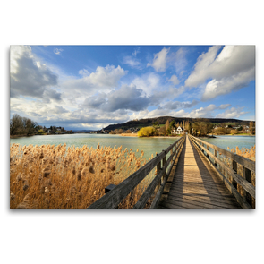 Premium Textil-Leinwand 120 x 80 cm Quer-Format Holzbrücke zur Klosterinsel Werd | Wandbild, HD-Bild auf Keilrahmen, Fertigbild auf hochwertigem Vlies, Leinwanddruck von Markus Keller