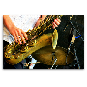 Premium Textil-Leinwand 120 x 80 cm Quer-Format Jazz-Saxophonist | Wandbild, HD-Bild auf Keilrahmen, Fertigbild auf hochwertigem Vlies, Leinwanddruck von Renate Bleicher