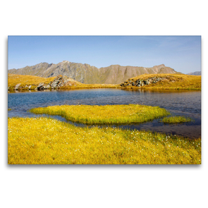 Premium Textil-Leinwand 120 x 80 cm Quer-Format Kleiner Bergsee am Naßfeld mit Blick zu den Glanzköpfen | Wandbild, HD-Bild auf Keilrahmen, Fertigbild auf hochwertigem Vlies, Leinwanddruck von Christa Kramer