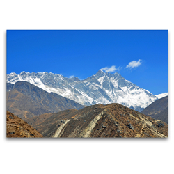 Premium Textil-Leinwand 120 x 80 cm Quer-Format Lhotse (8516 m) und Everest (8848 m) von links bei Orsho (4150 m) | Wandbild, HD-Bild auf Keilrahmen, Fertigbild auf hochwertigem Vlies, Leinwanddruck von Ulrich Senff