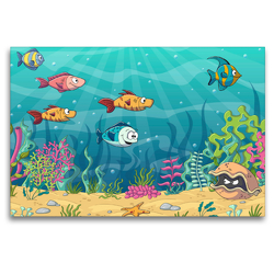 Premium Textil-Leinwand 120 x 80 cm Quer-Format Lustige Fische in einer Unterwasserlandschaft | Wandbild, HD-Bild auf Keilrahmen, Fertigbild auf hochwertigem Vlies, Leinwanddruck von Gabi Wolf