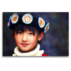 Premium Textil-Leinwand 120 x 80 cm Quer-Format Mädchen der Naxi Volksgruppe | Wandbild, HD-Bild auf Keilrahmen, Fertigbild auf hochwertigem Vlies, Leinwanddruck von Thomas Böhm