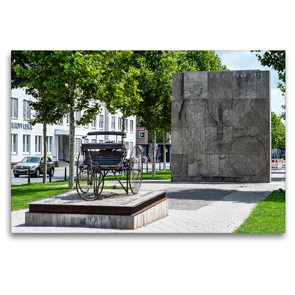 Premium Textil-Leinwand 120 x 80 cm Quer-Format Mannheim: Carl-Benz-Denkmal (Oststadt) | Wandbild, HD-Bild auf Keilrahmen, Fertigbild auf hochwertigem Vlies, Leinwanddruck von Thomas Seethaler