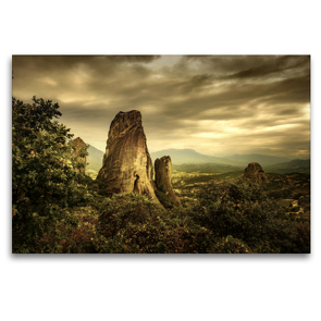 Premium Textil-Leinwand 120 x 80 cm Quer-Format Meteora Felsen Griechenland | Wandbild, HD-Bild auf Keilrahmen, Fertigbild auf hochwertigem Vlies, Leinwanddruck von Stefan Widerstein – SteWi.info